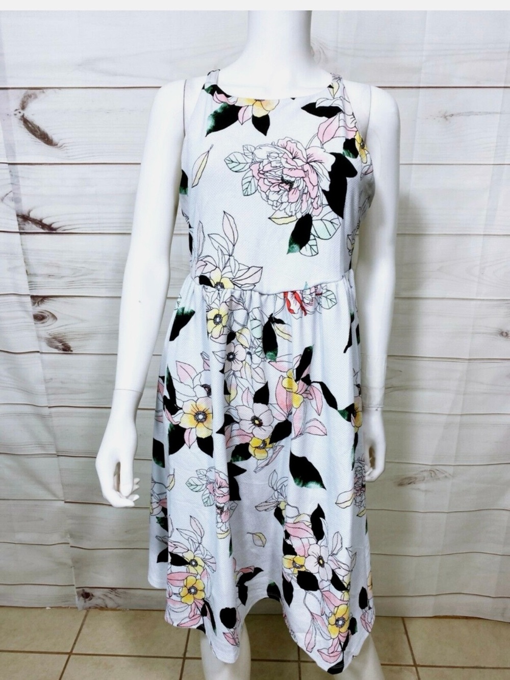 torrid White Floral fit and flare dress with Pink and Yellow Blooms 1X
